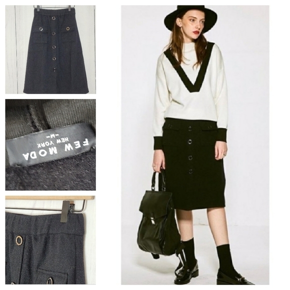 Few Moda New York A line Accent Button Knee‎ Length Knit Winter Skirt Sz M - Picture 1 of 10